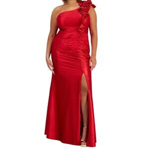 Emerald Sundae Women’s Trendy Plus Size Ruffle Shoulder Gown Red Size 18 W